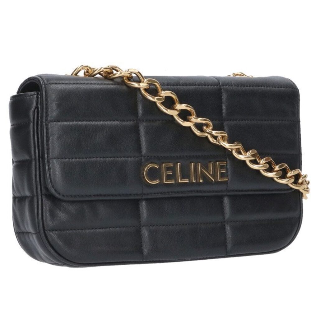 Celine Chain Strap Leather Shoulder Bag Black Gold
